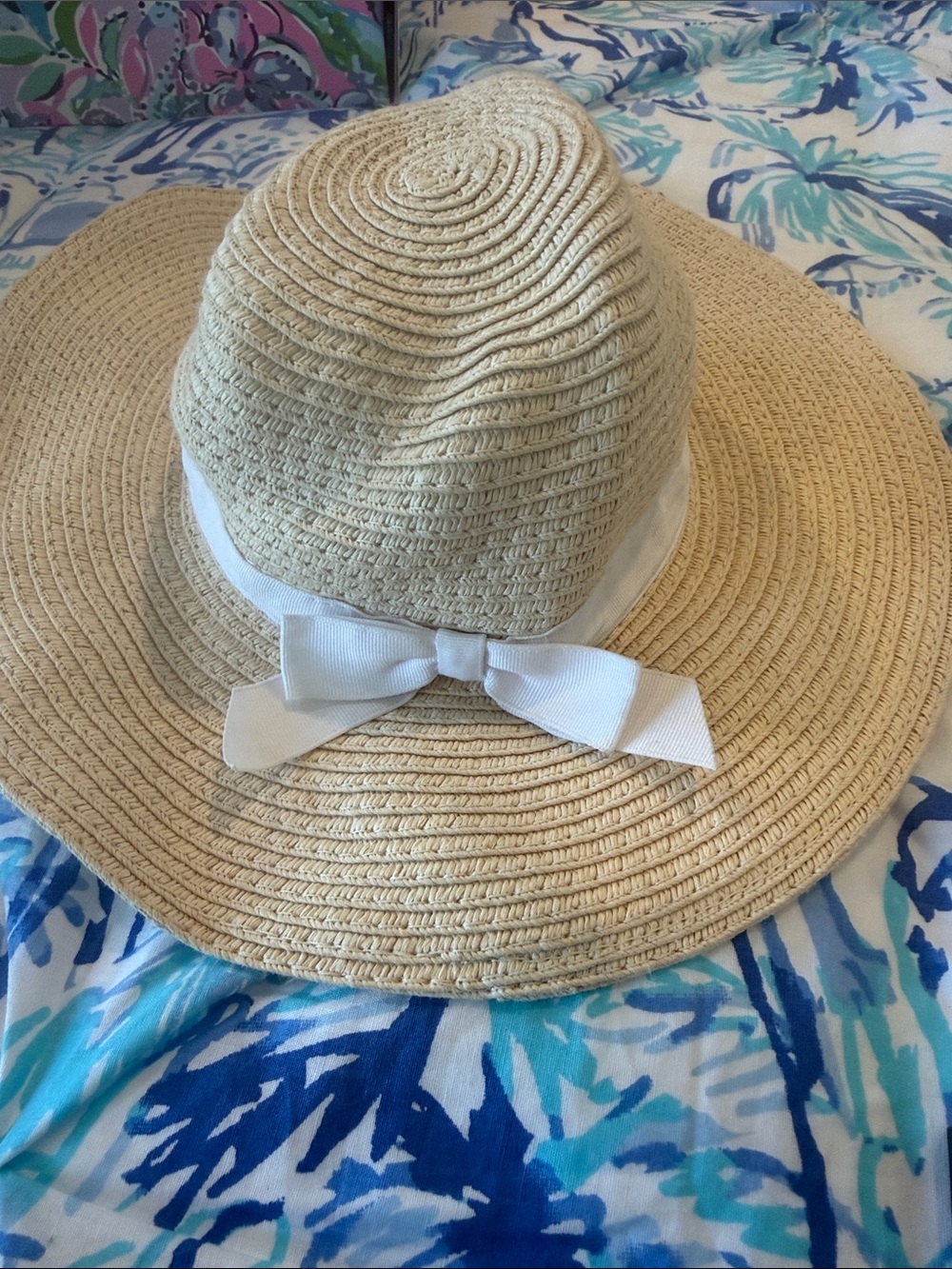 Janie and jack Straw Sun Hat with White Bow